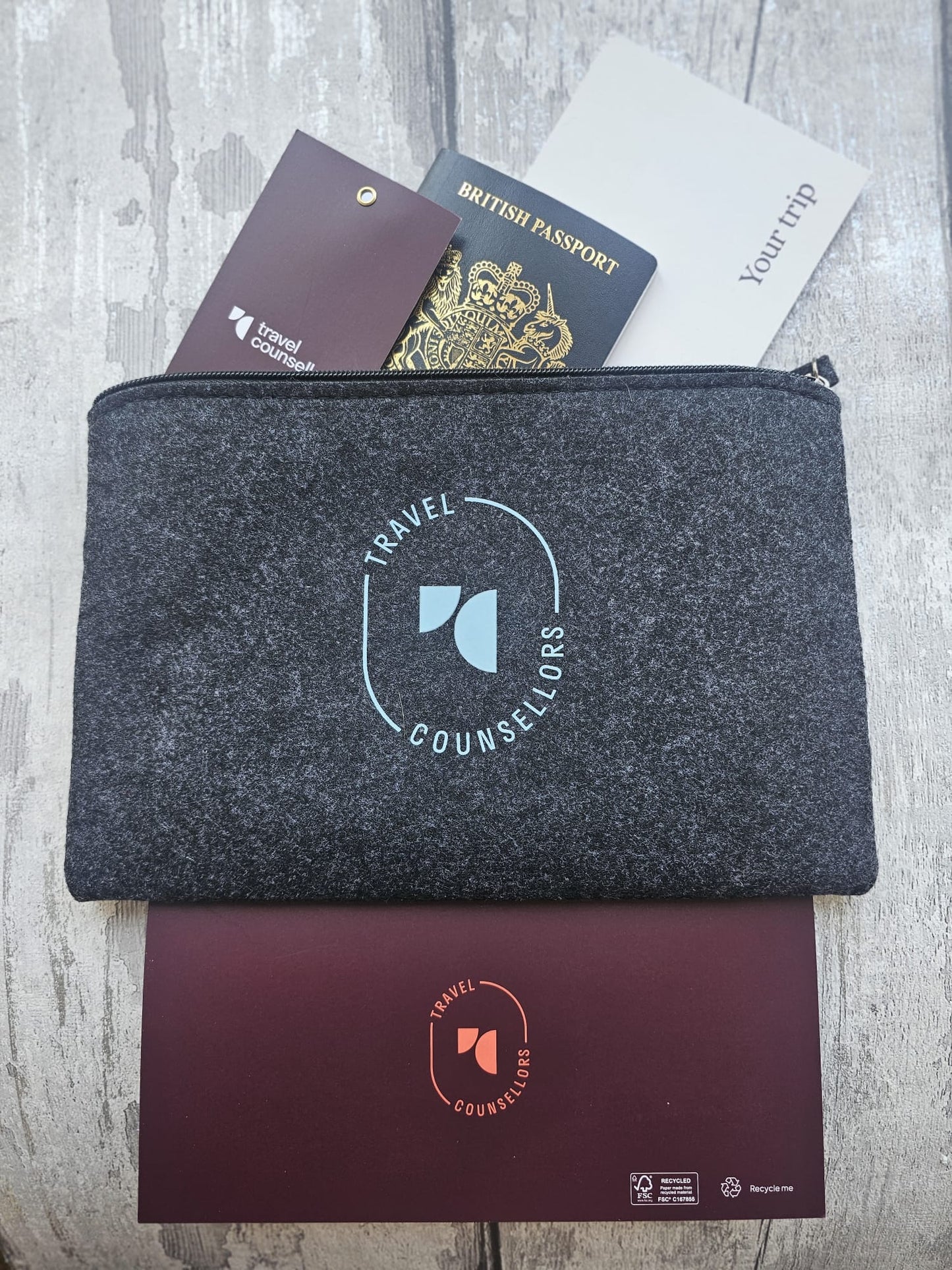 Zip Up Wallet Charcoal with Oval Logo in Bright Azure