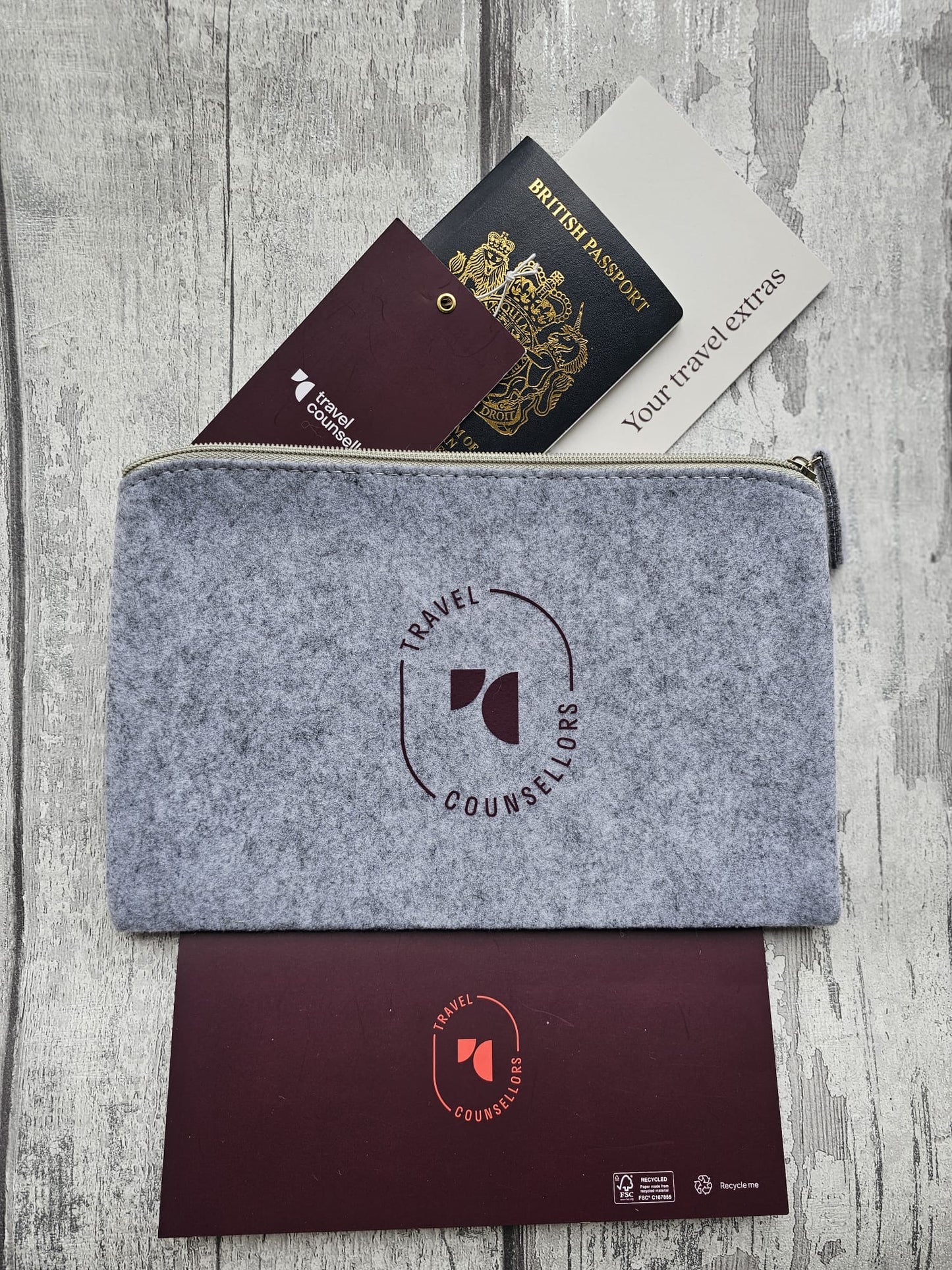 Zip Up Wallet Light Grey with Oval Logo in Dark Cherry