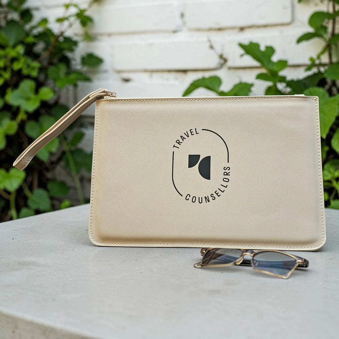 Luxury Travel Pouch - Various Colours - Choice of Logo Designs with Optional Personalisation