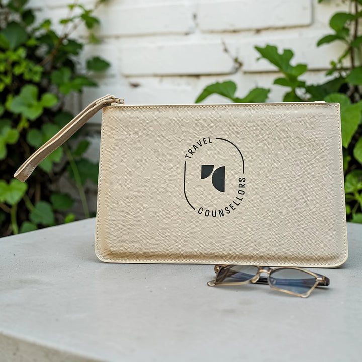 Luxury Travel Pouch - Various Colours - Choice of Logo Designs with Optional Personalisation