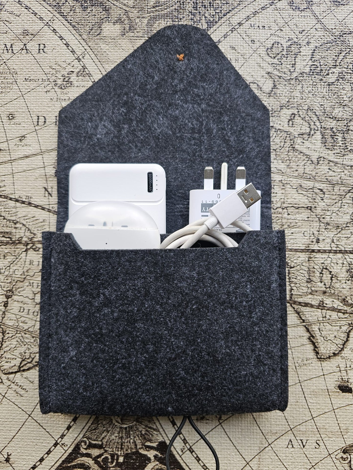 Felt Tech Storage Case Charcoal (Double Pocket with Button) Primary Logo