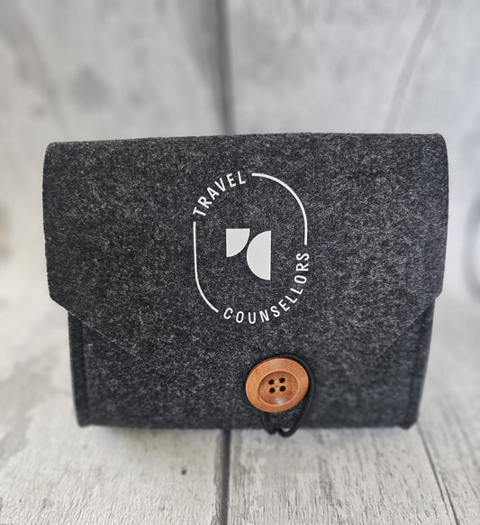 Felt Tech Storage Case Charcoal (Double Pocket with Button) Oval Logo