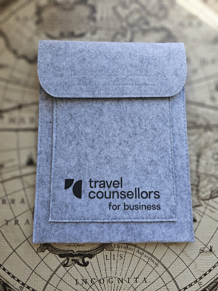 Double Pocket Light Grey Travel Counsellors For Business Black Logo