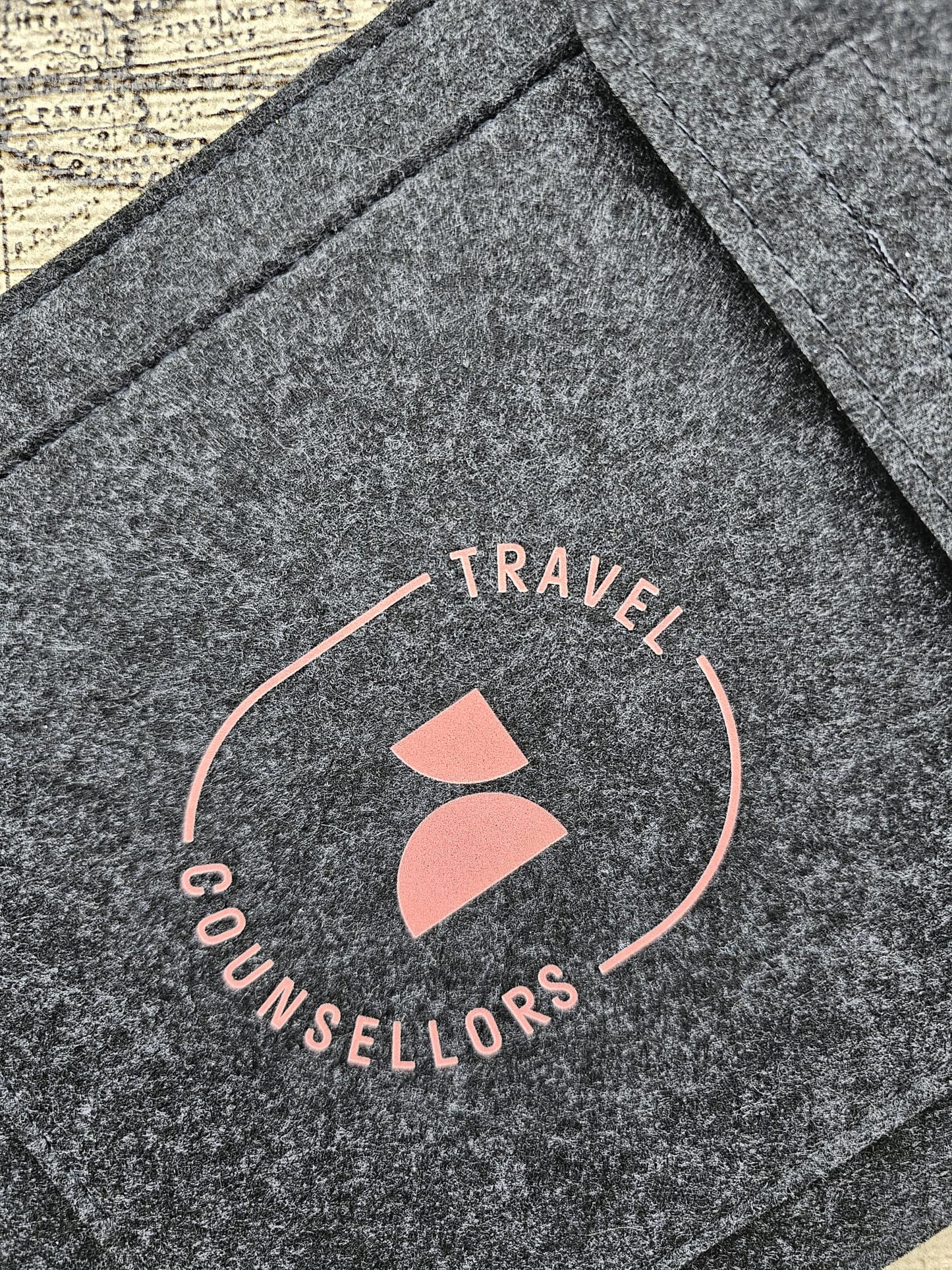 Double Pocket Charcoal with Oval Logo in Bright Cherry