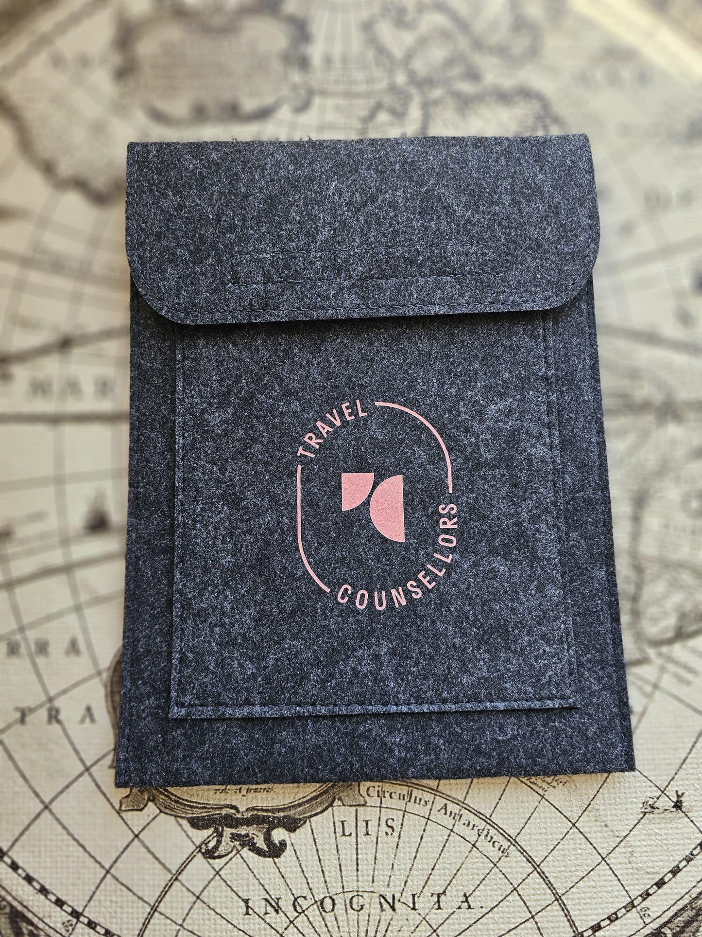 Double Pocket Charcoal with Oval Logo in Bright Cherry