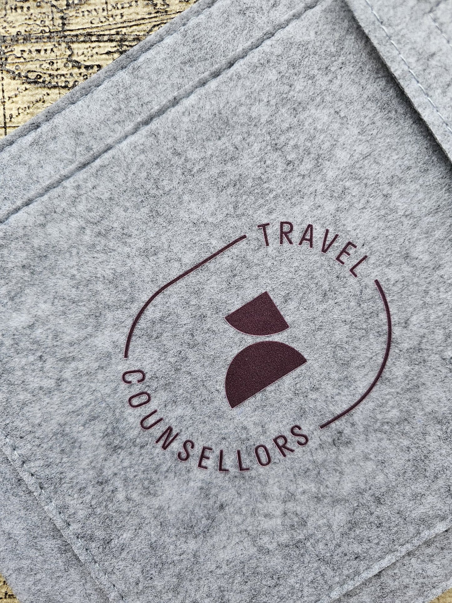 Double Pocket Light Grey with Oval Logo in Dark Cherry