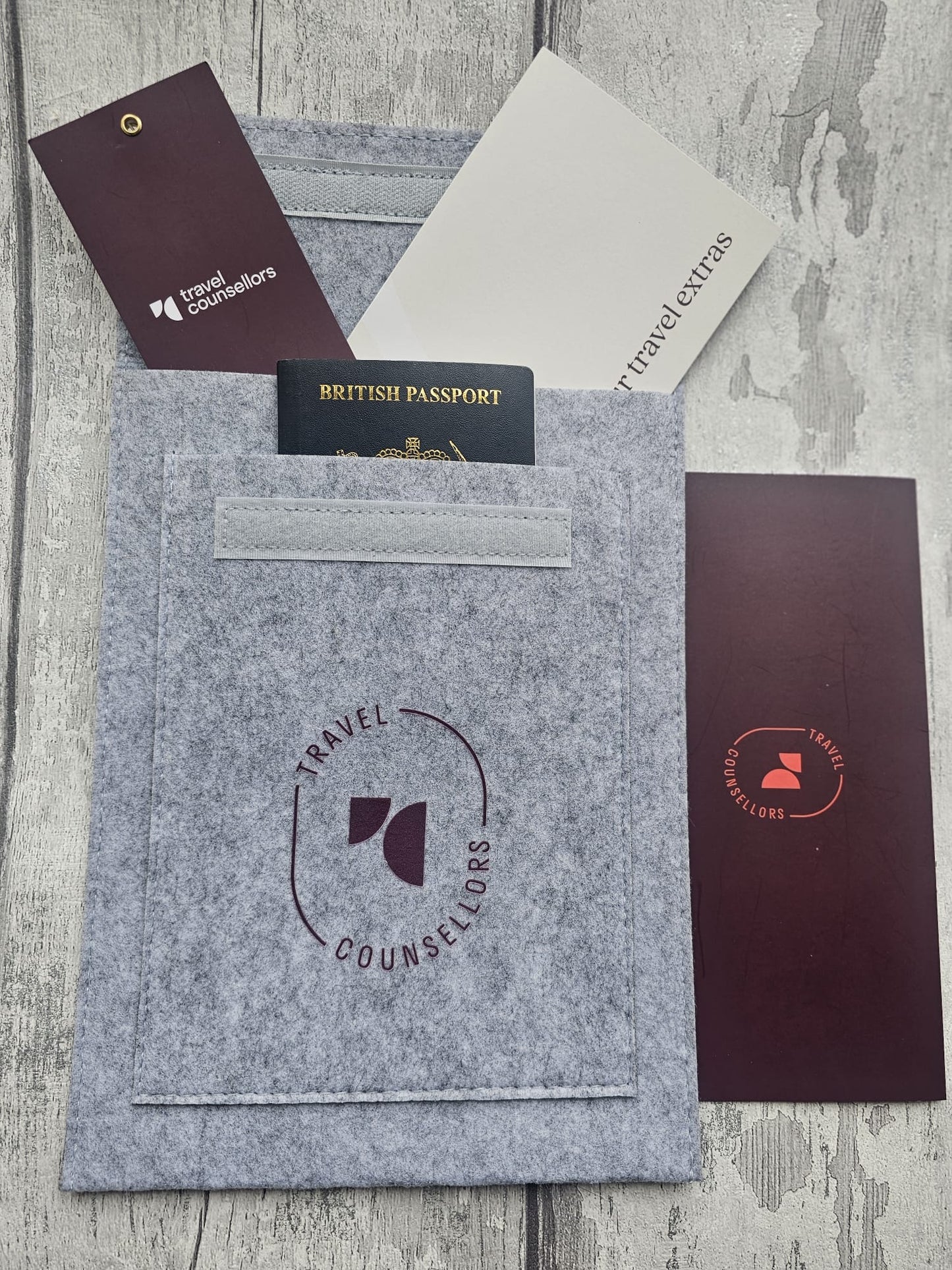 Double Pocket Light Grey with Oval Logo in Dark Cherry