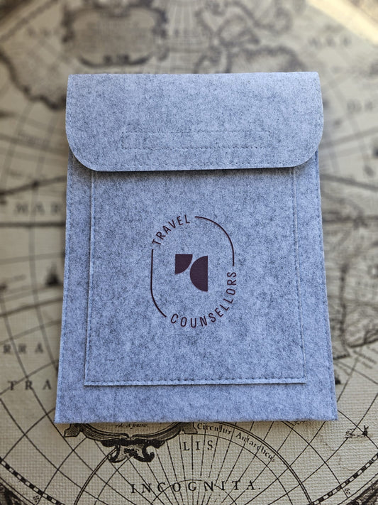 Double Pocket Light Grey with Oval Logo in Dark Cherry