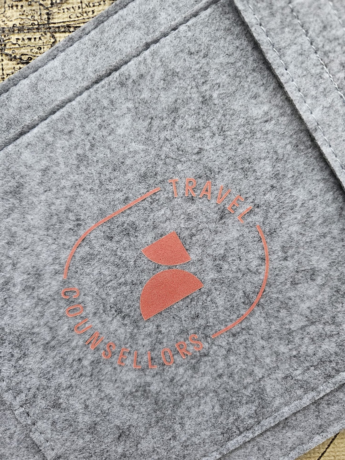 Double Pocket Light Grey with Oval Logo in Bright Cherry