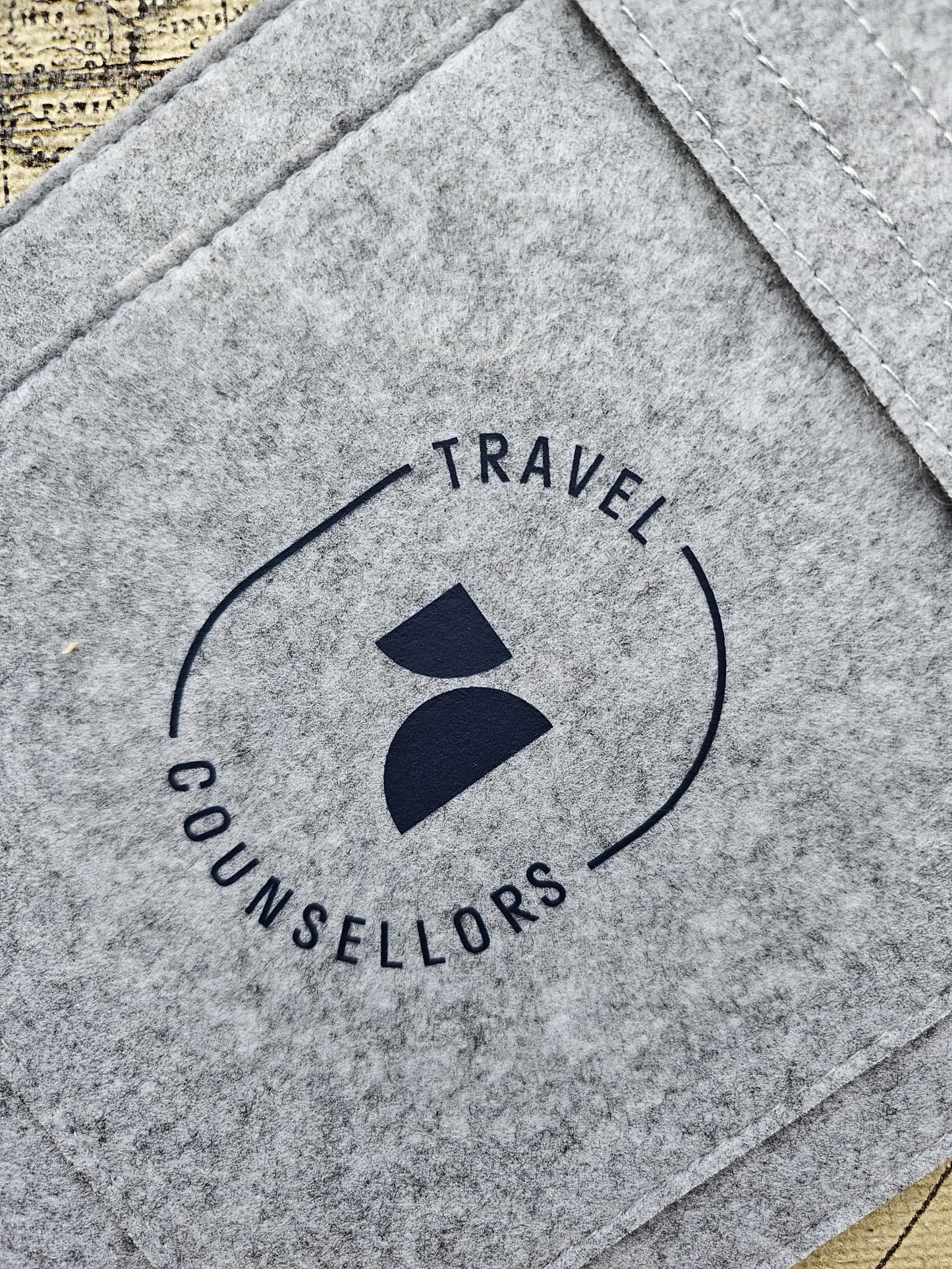 Double Pocket Light Grey with Oval Logo in Dark Azure