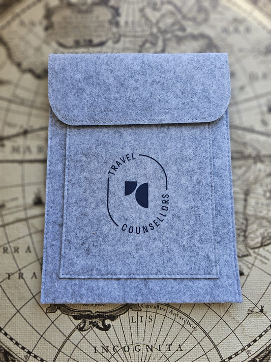 Double Pocket Light Grey with Oval Logo in Dark Azure