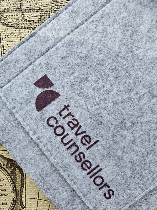 Double Pocket Light Grey with Primary Logo in Dark Cherry