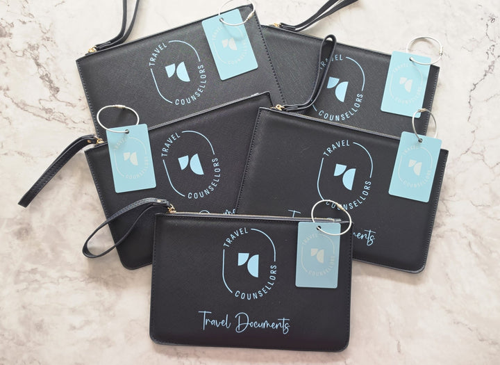Luxury Travel Pouch - Various Colours - Choice of Logo Designs with Optional Wording and/or Personalisation