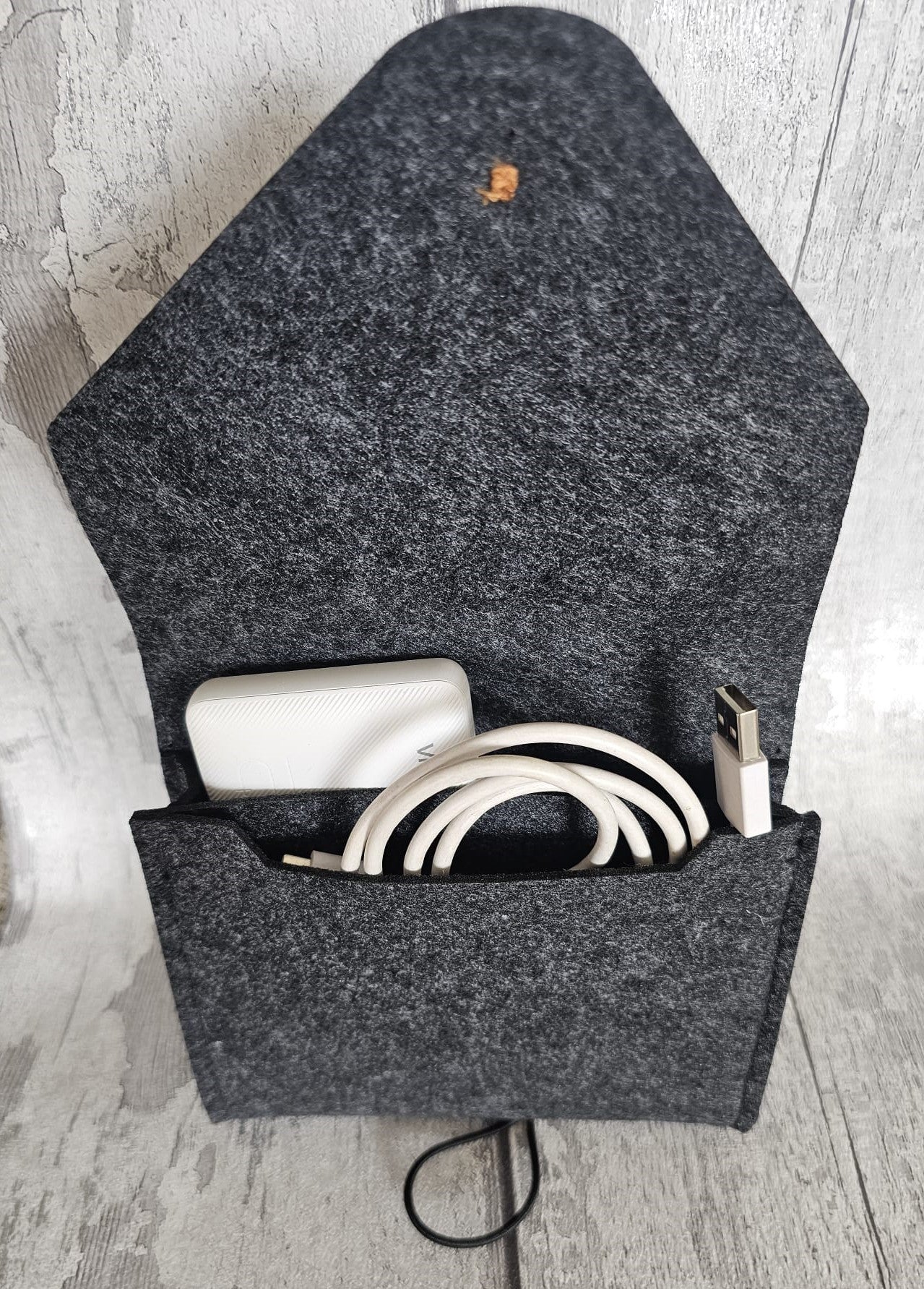 Felt Tech Storage Case Charcoal (Double Pocket with Button) Oval Logo