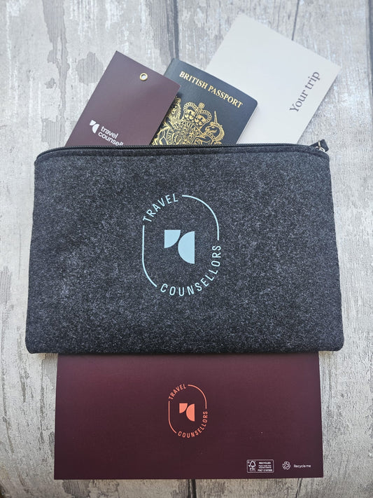 Zip Up Wallet Charcoal with Oval Logo in Bright Azure