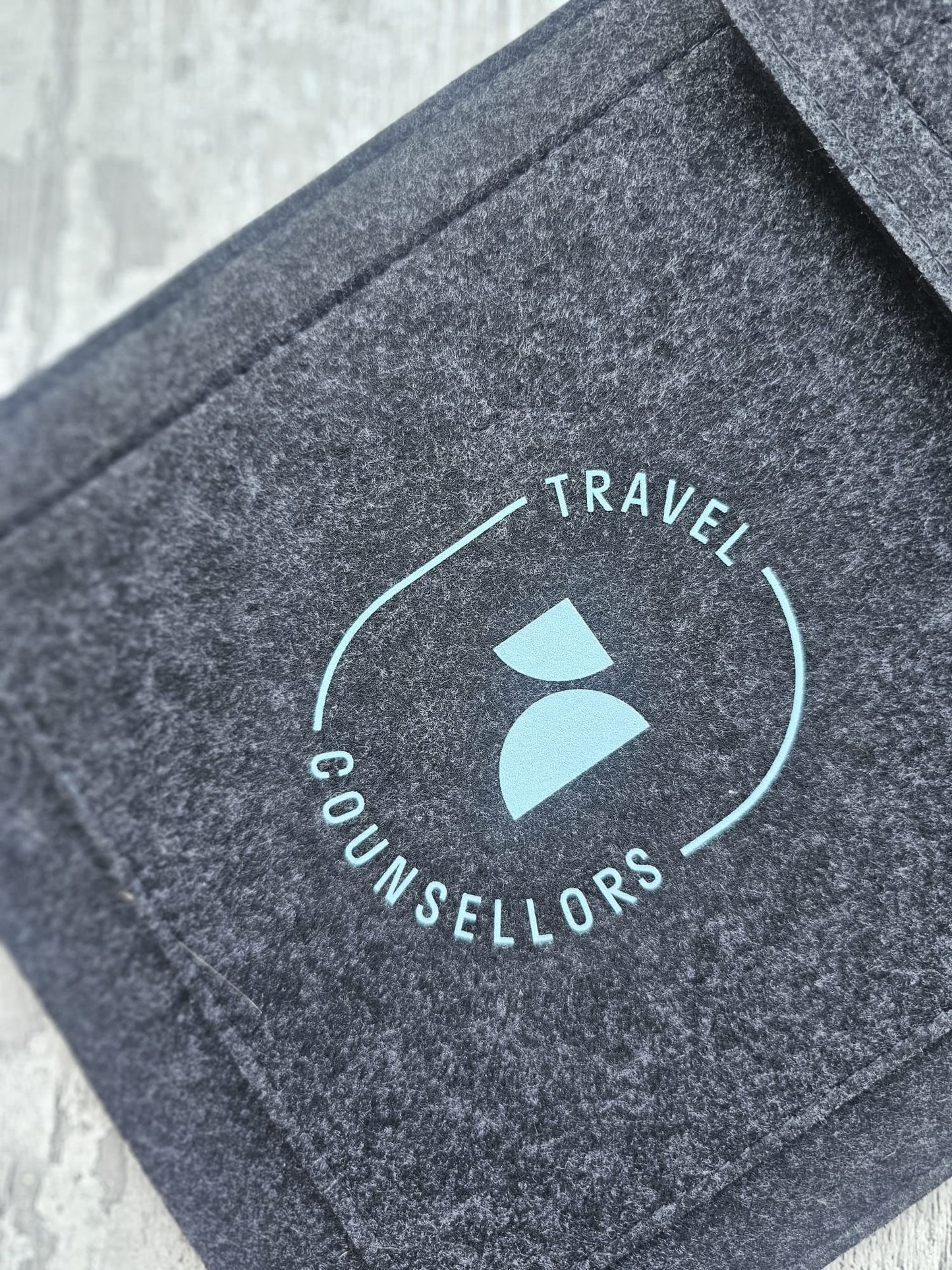 Double Pocket Charcoal with Oval Logo in Bright Azure
