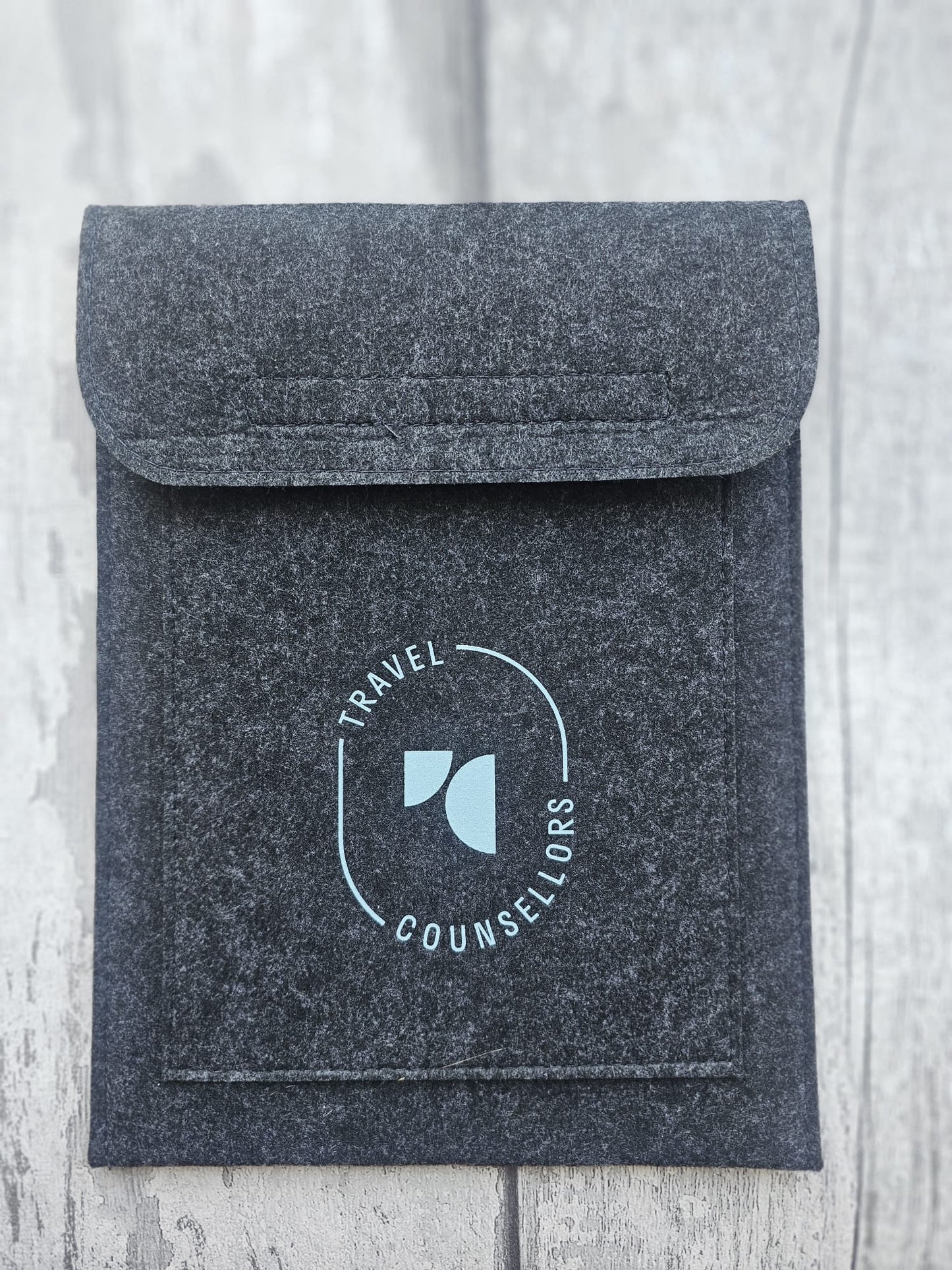 Double Pocket Charcoal with Oval Logo in Bright Azure