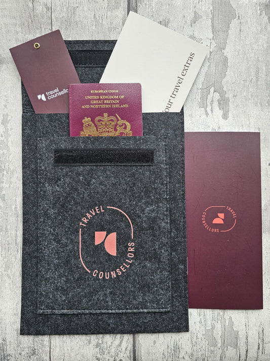 Double Pocket Charcoal with Oval Logo in Bright Cherry