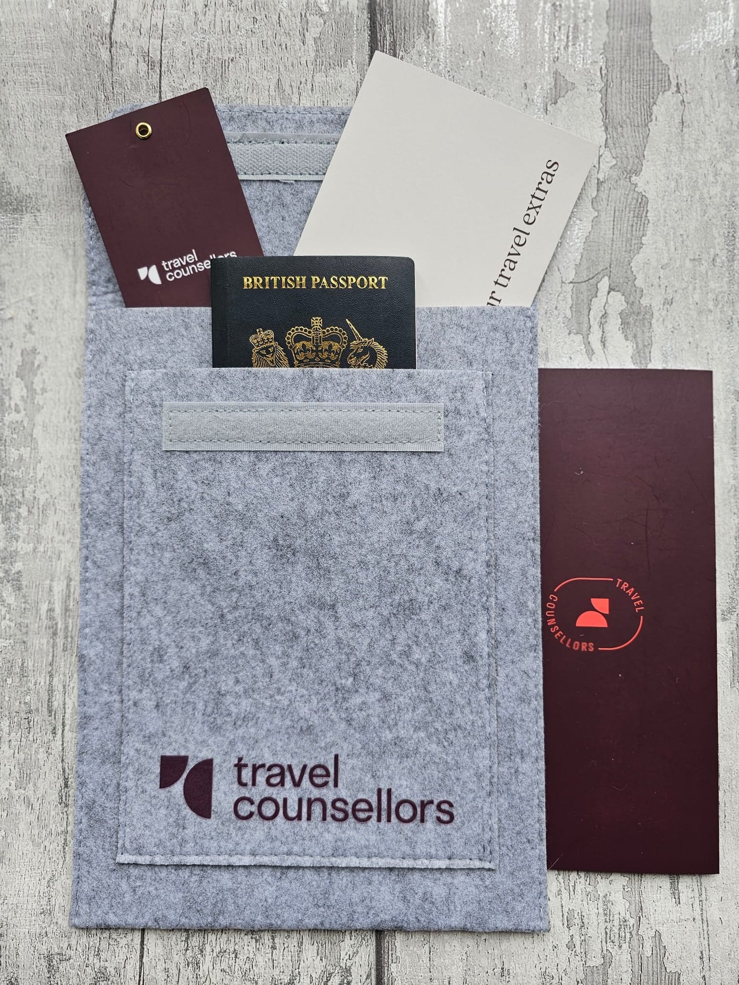 Double Pocket Light Grey with Primary Logo in Dark Cherry