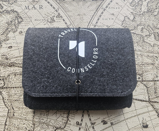 Felt Tech Storage Case Charcoal (Single Pocket with Elastic Cord Closure) Oval Logo