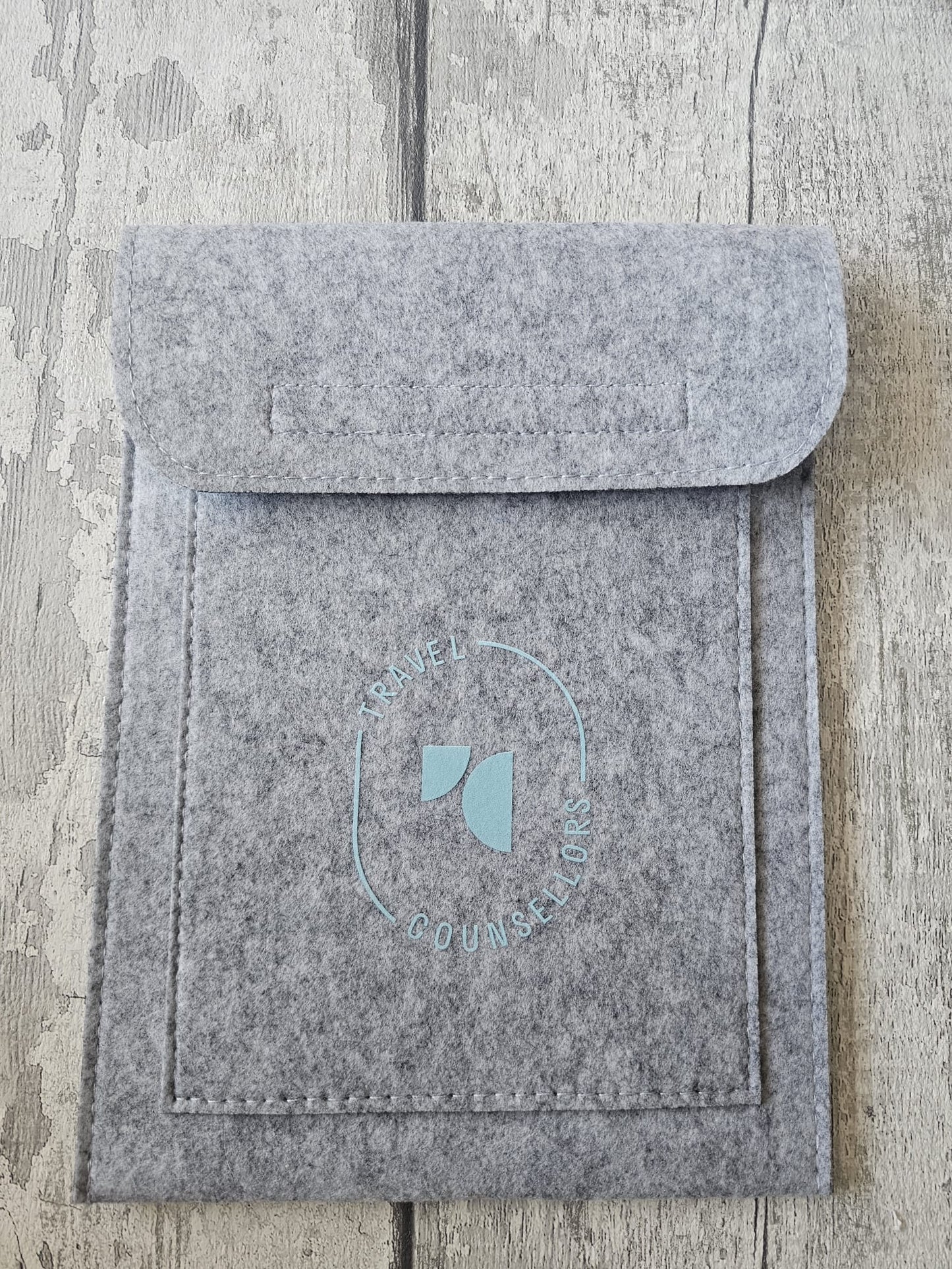 Double Pocket Light Grey with Oval Logo in Bright Azure