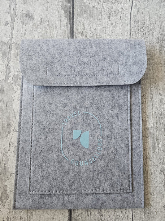 Double Pocket Light Grey with Oval Logo in Bright Azure