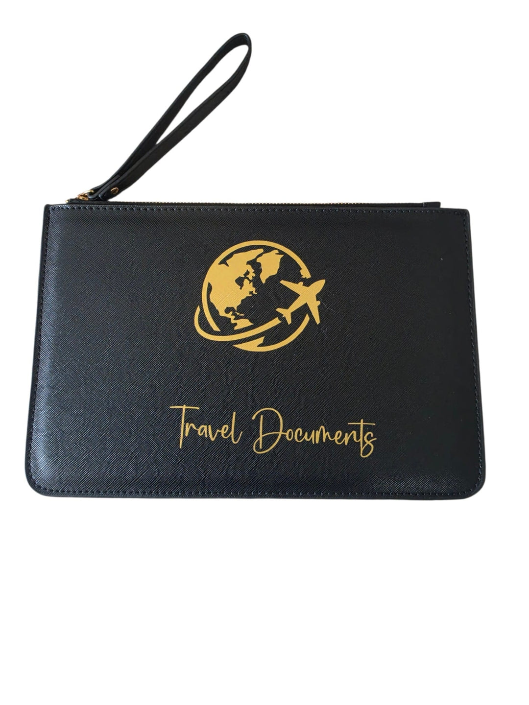 Luxury Pouch Black Globe/Plane Travel Documents