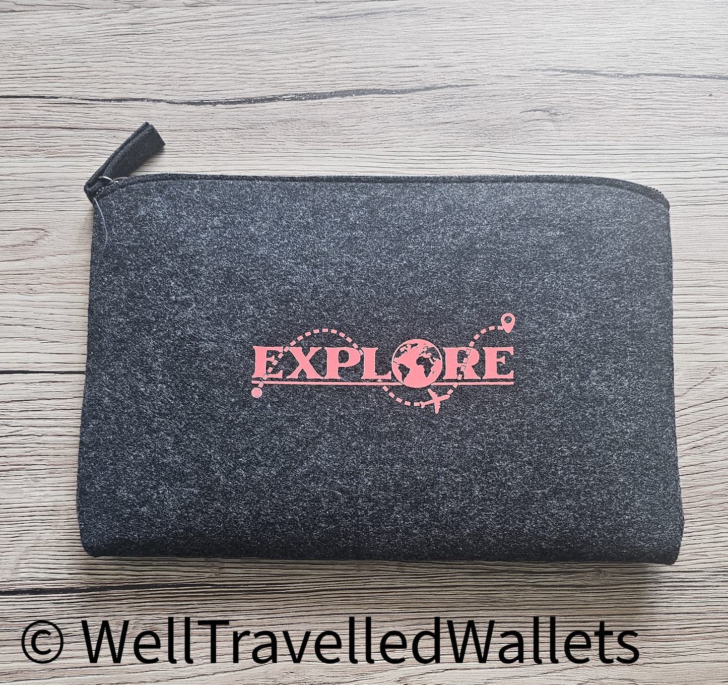 Zip Up Wallet in Charcoal  - Chose your logo design and colour