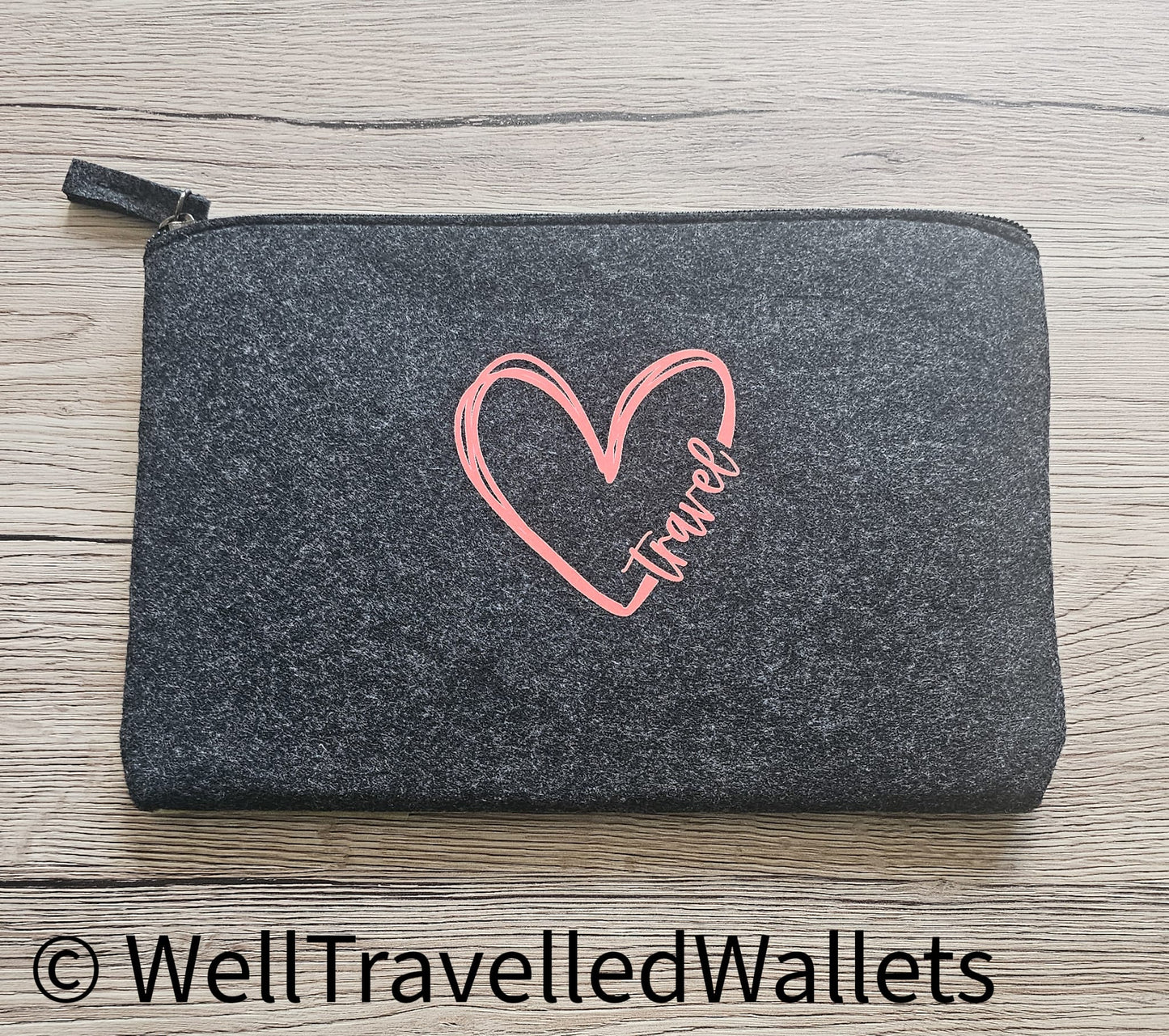 Zip Up Wallet in Charcoal  - Chose your logo design and colour