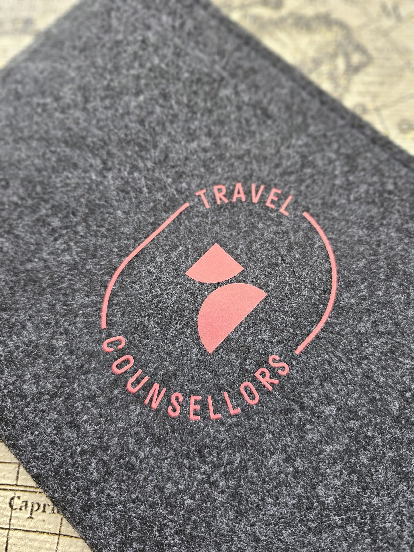 Zip Up Wallet Charcoal with Oval Logo in Bright Cherry