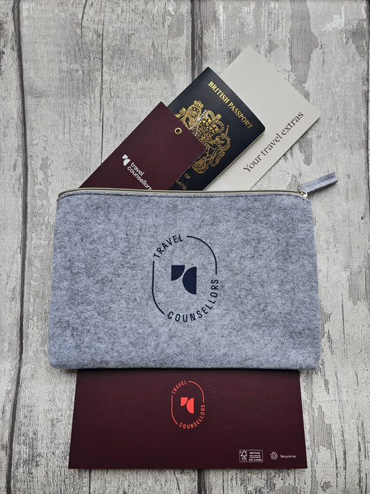 Zip Up Wallet Light Grey with Oval Logo in Dark Azure