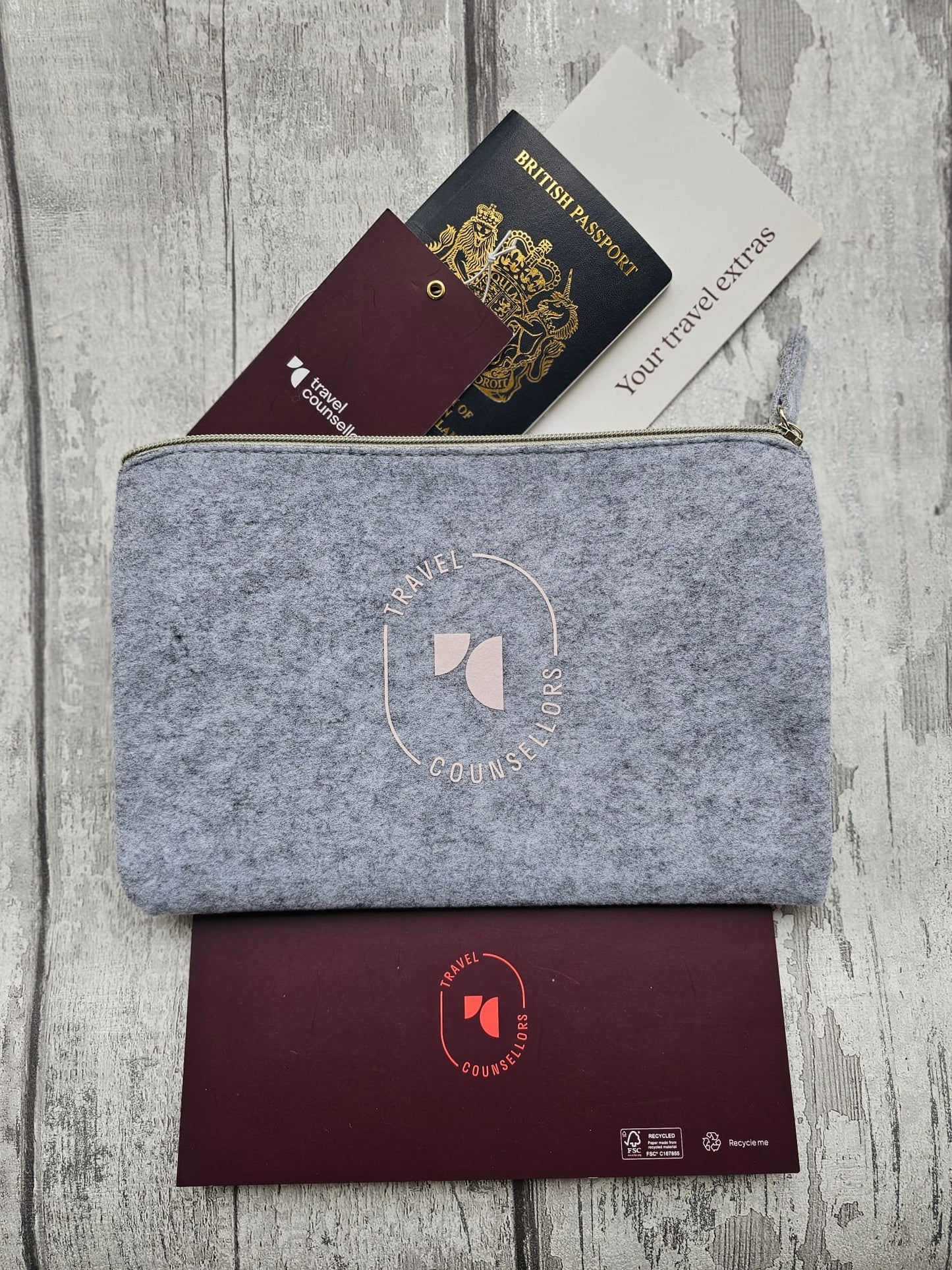 Zip Up Wallet Light Grey with Oval Logo in Light Cherry