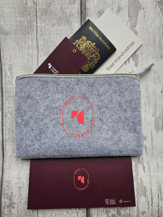 Zip Up Wallet Light Grey with Oval Logo in Bright Cherry