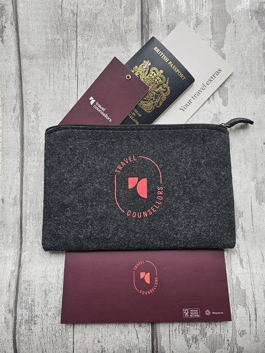 Zip Up Wallet Charcoal with Oval Logo in Bright Cherry