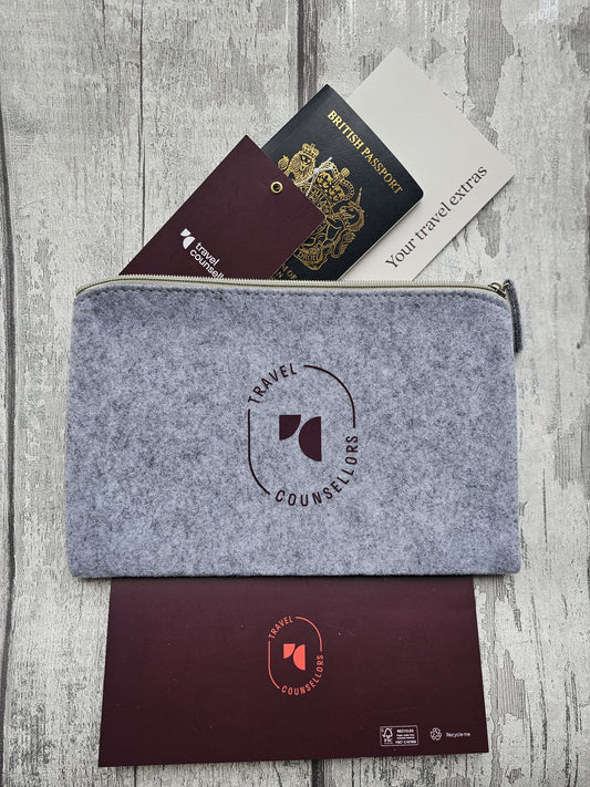 Zip Up Wallet Light Grey with Oval Logo in Dark Cherry