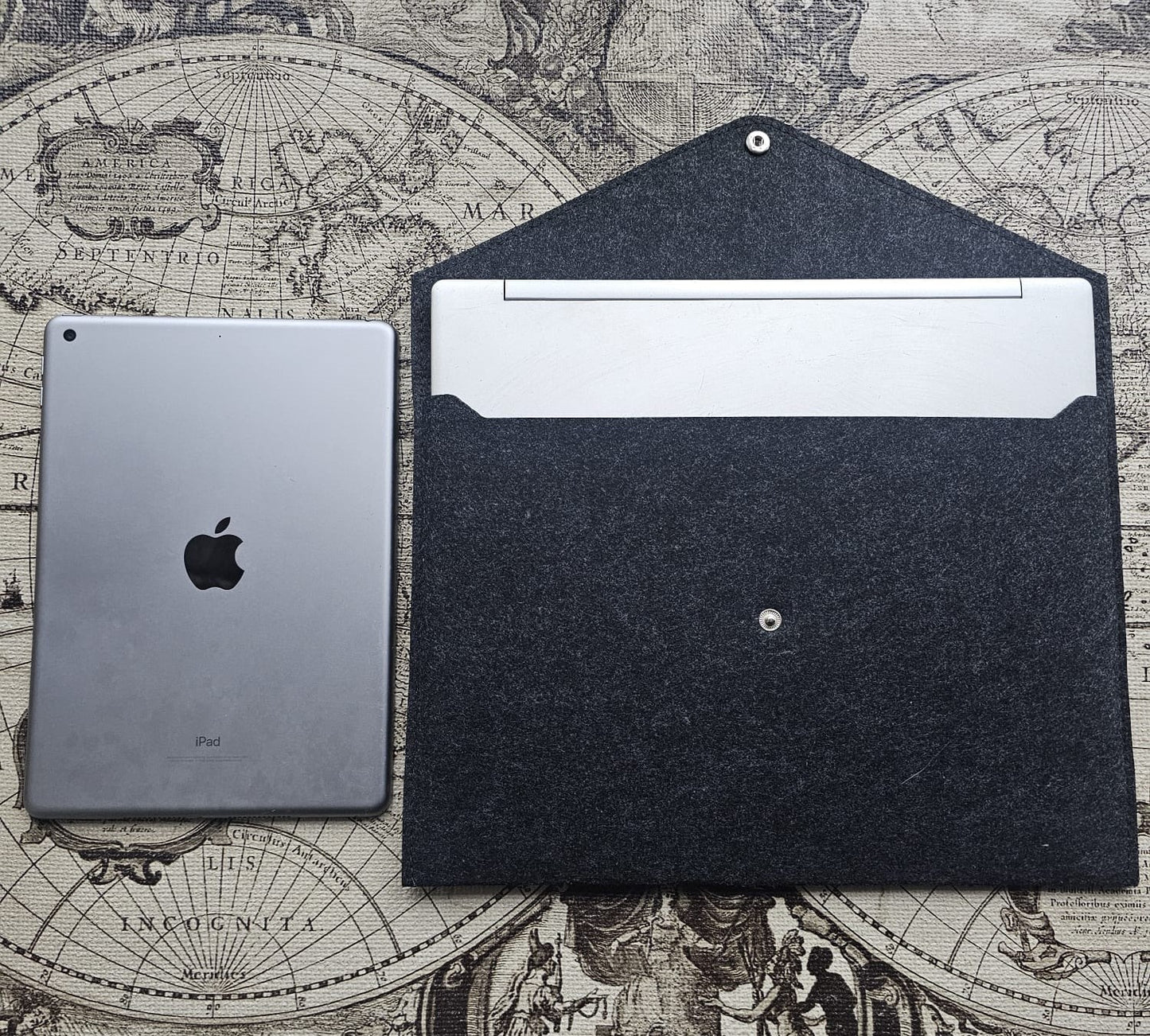 Charcoal Felt Wallet for iPad/Tablets/Slim Laptops